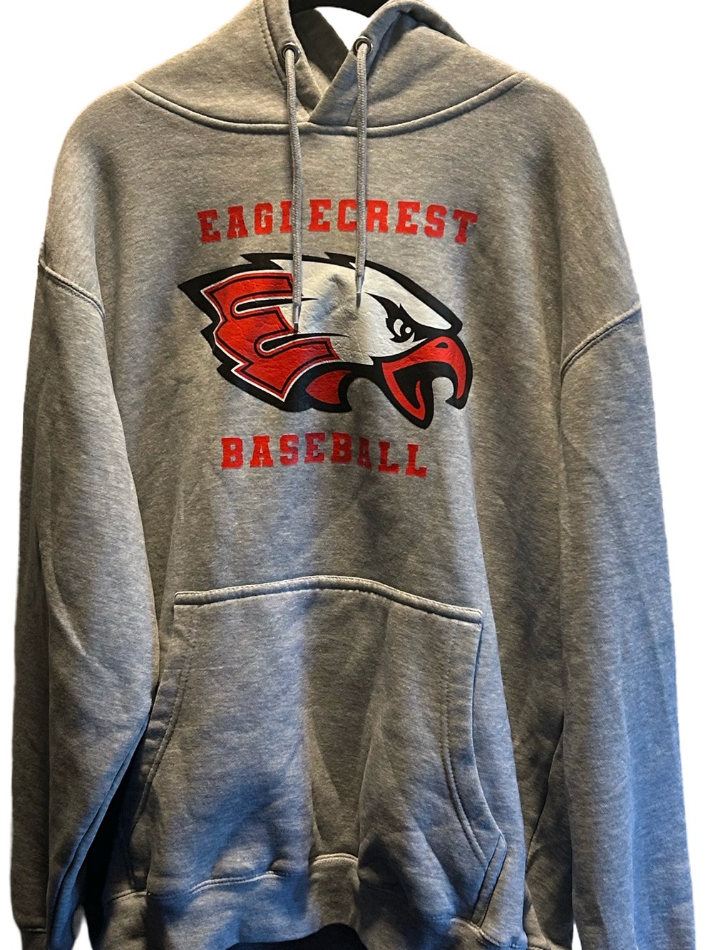 Seven7 Gray Hooded Sweatshirt with Red Eaglecrest Baseball Logo
